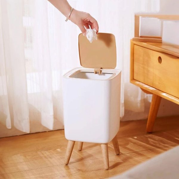 Trash Can with Lid, 7 Liter Square Plastic Garbage Can with Legs, Garbage Bin with Push Button, Modern Waste Basket for Bedroom Bathroom Living Room Office (2)