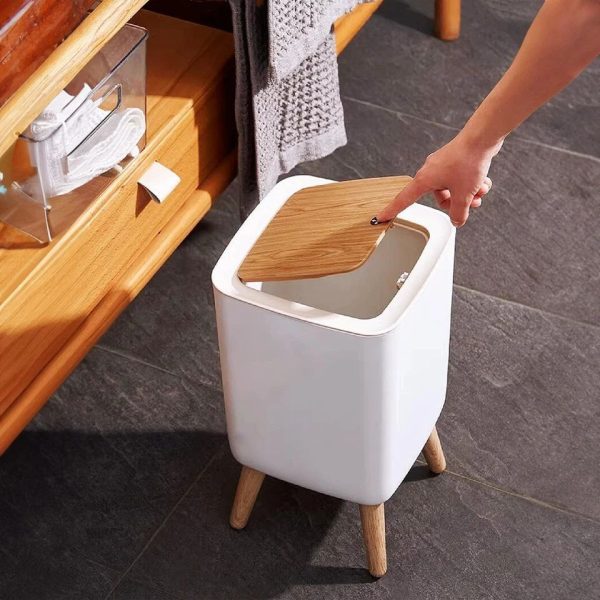 Trash Can with Lid, 7 Liter Square Plastic Garbage Can with Legs, Garbage Bin with Push Button, Modern Waste Basket for Bedroom Bathroom Living Room Office (2)2