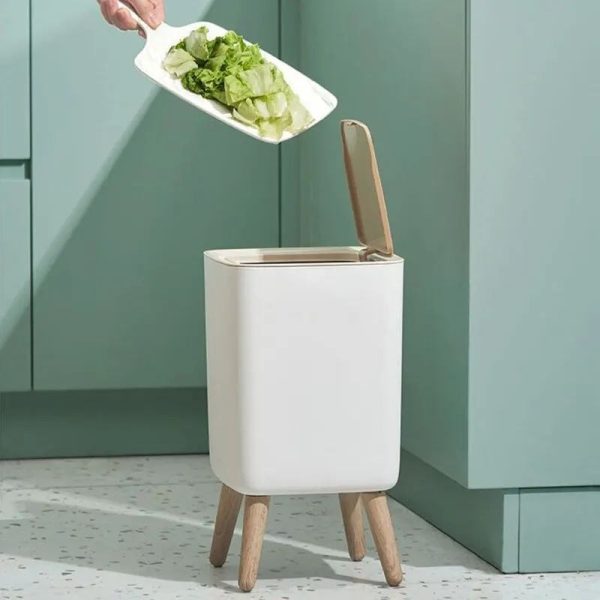 Trash Can with Lid, 7 Liter Square Plastic Garbage Can with Legs, Garbage Bin with Push Button, Modern Waste Basket for Bedroom Bathroom Living Room Office (2)4