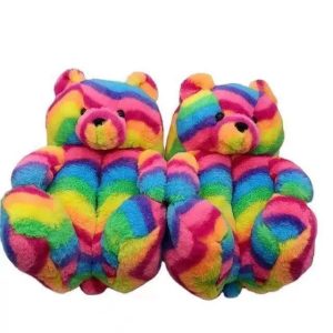 RAINBOW TEDDY BEAE PUSH SLIPPERS